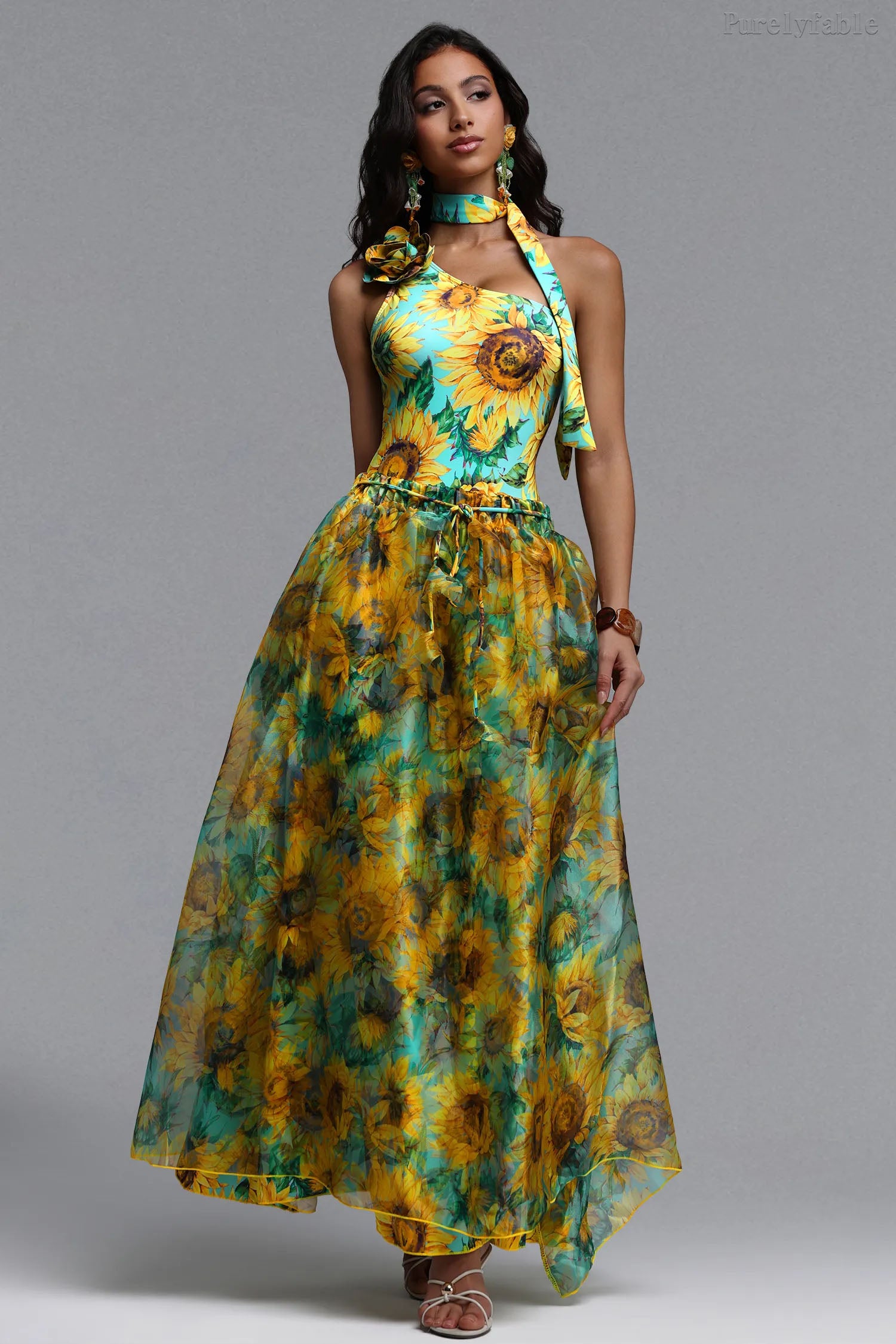 Mabel Yellow Sunflower Print One-Piece Swimwear Set