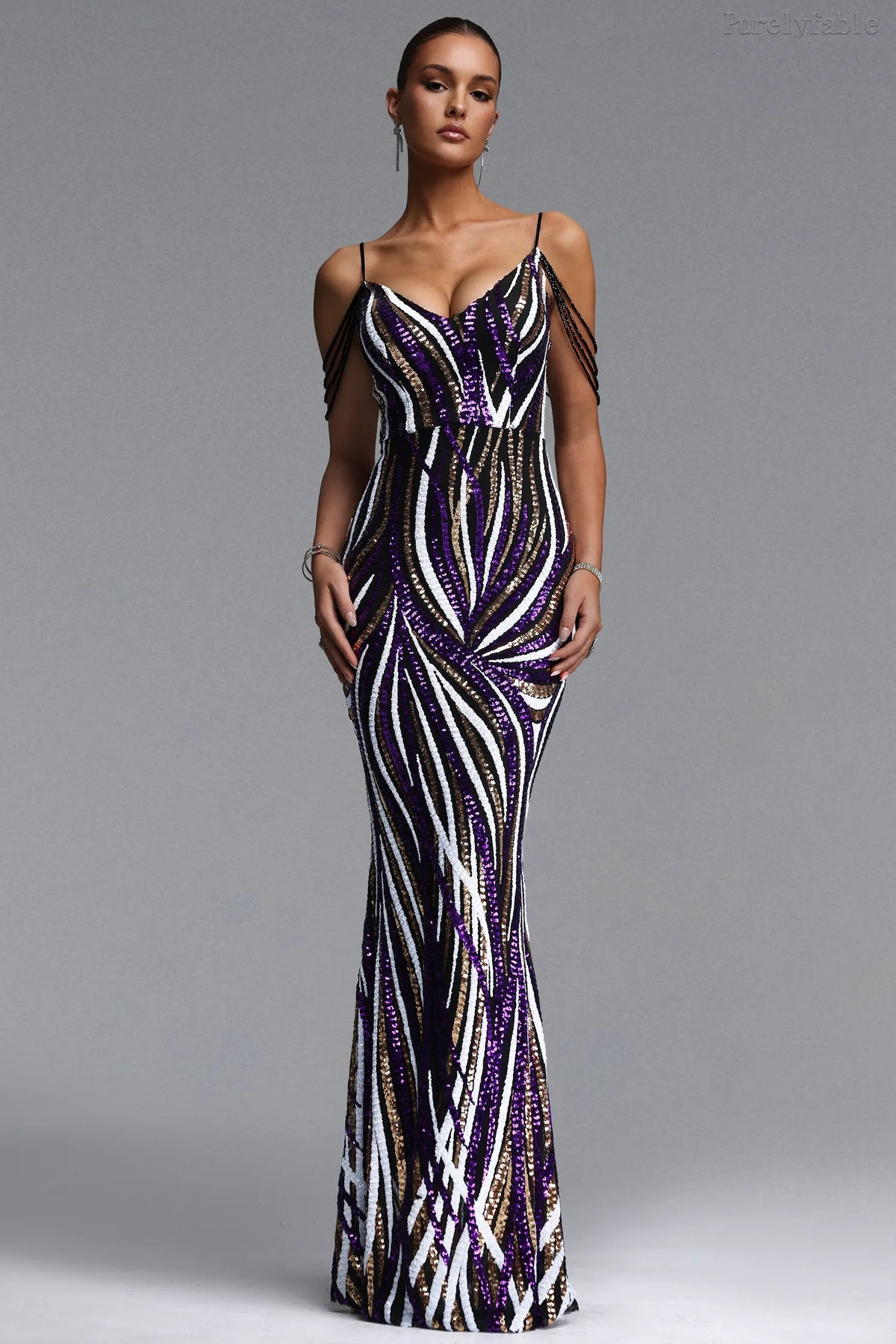 Camilla Purple Striped Fitted Bandeau Dress