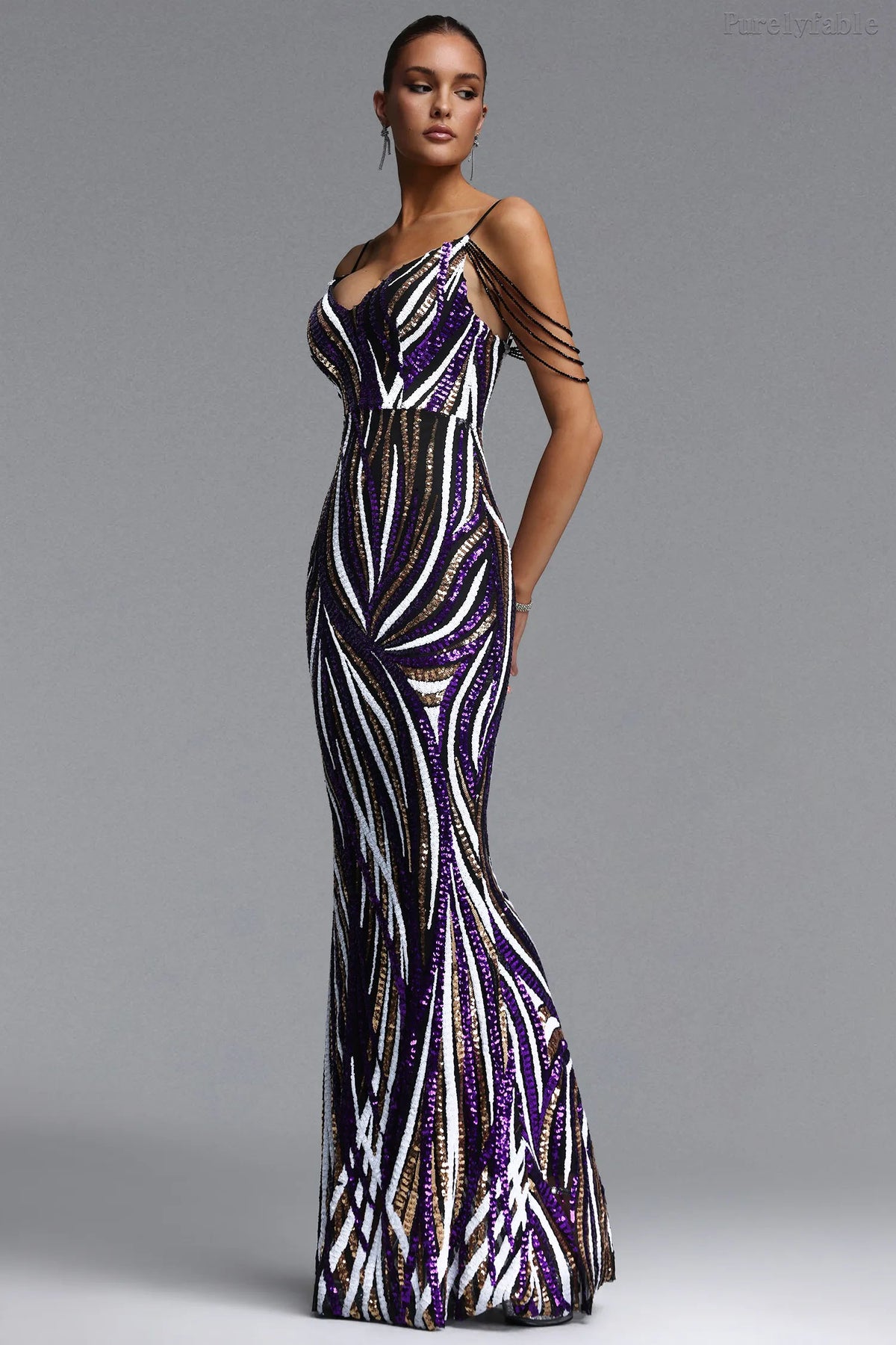 Camilla Purple Striped Fitted Bandeau Dress