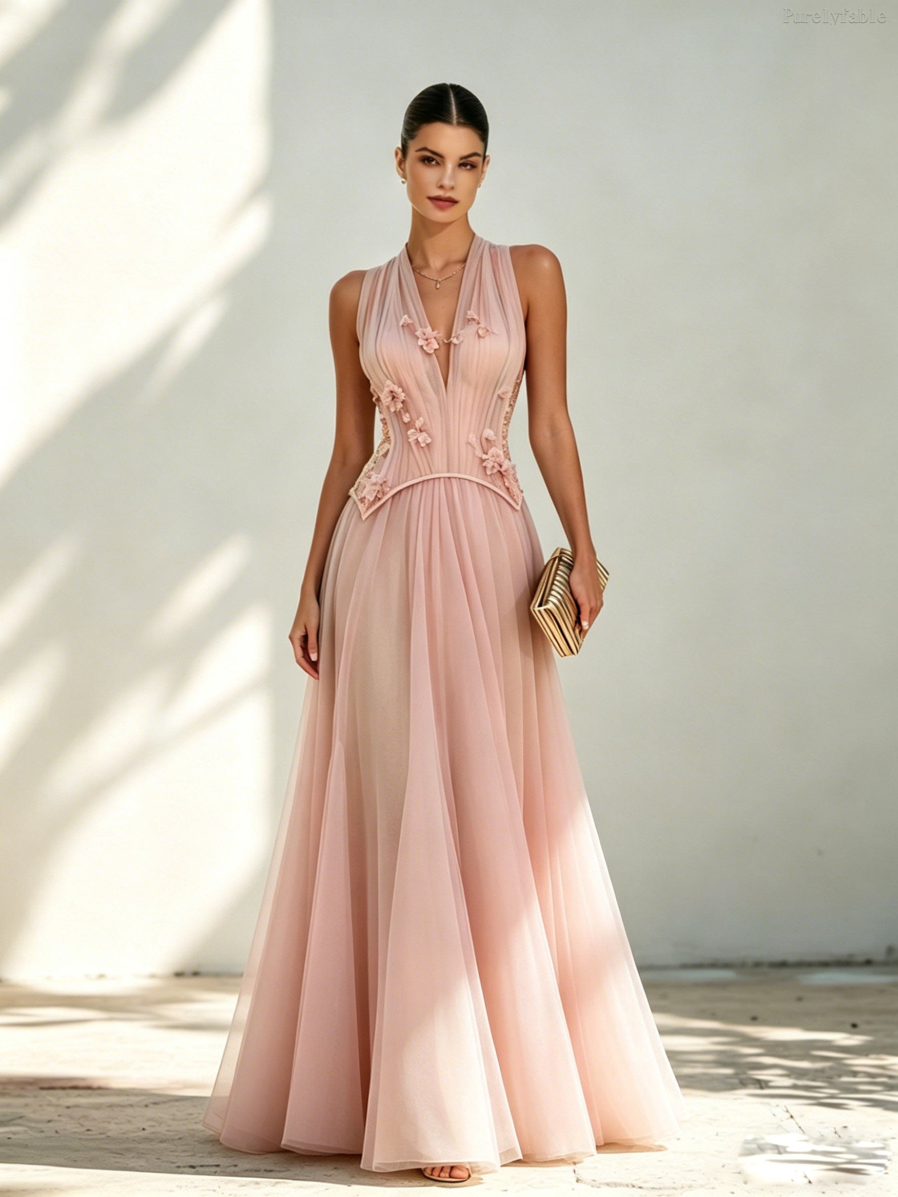 Tessa Pink Halter-Neck Dress Boning