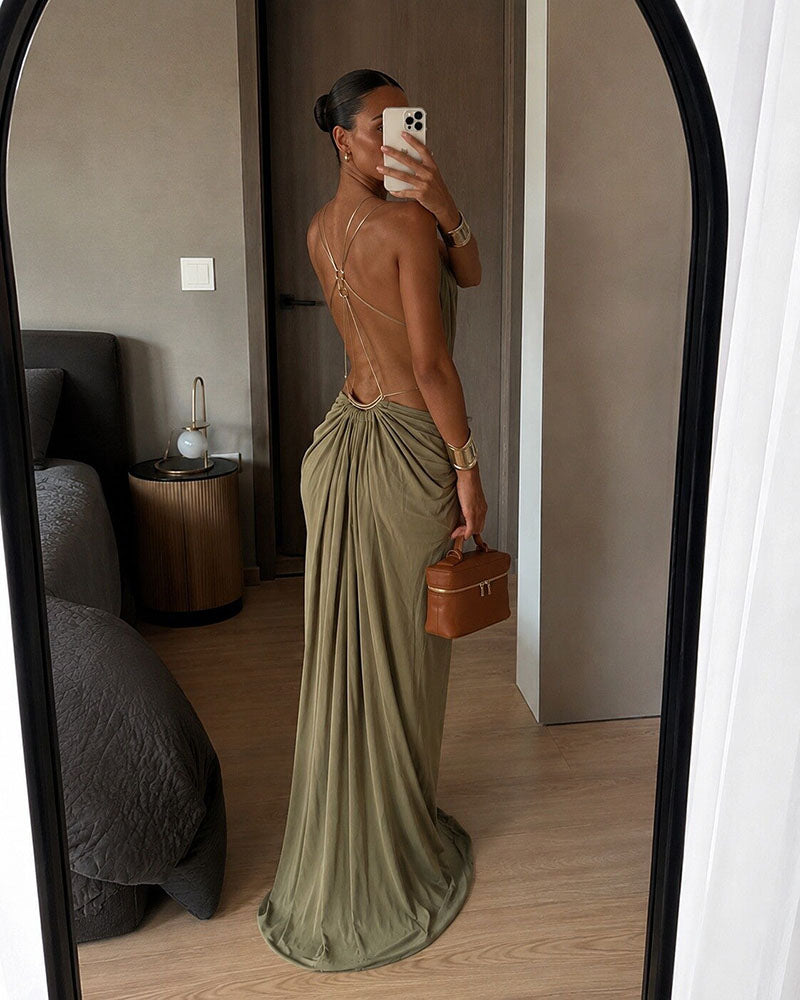 Athena Green Hollow Out Strappy Maxi Dress
