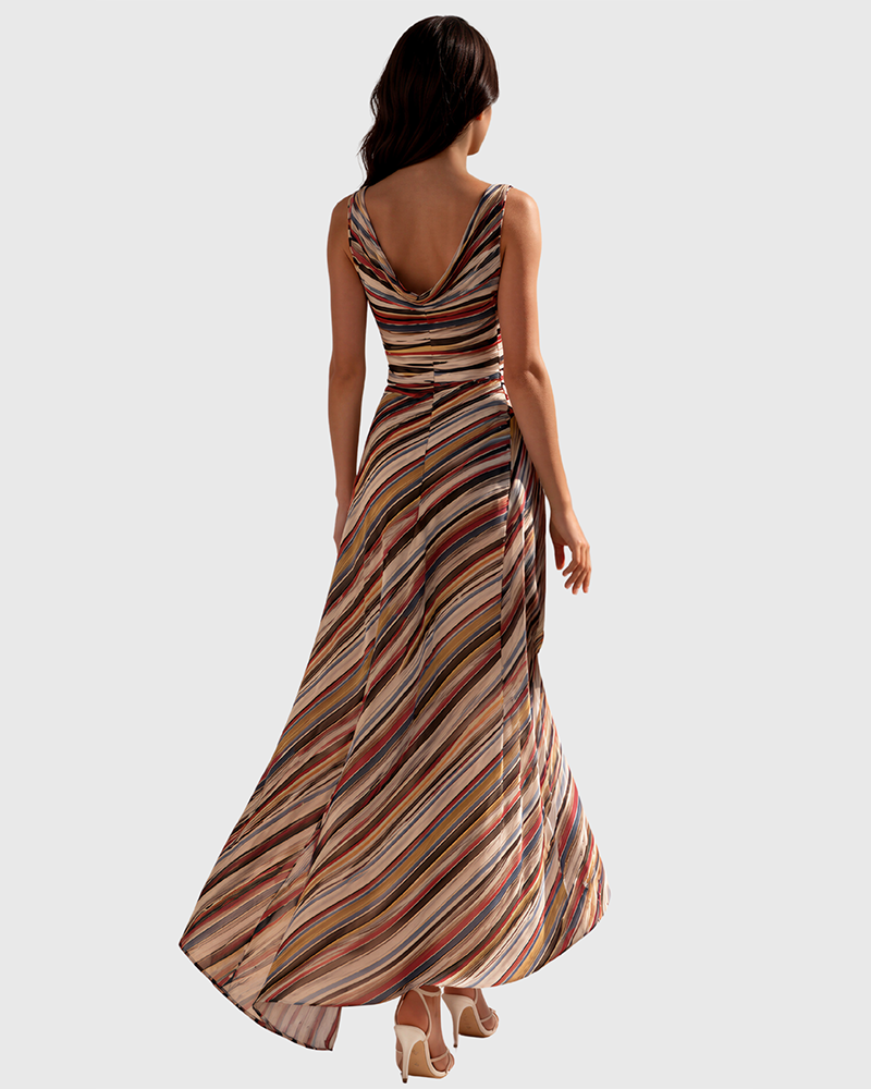 Adela Multicolor Sleeveless Striped Print Maxi Dress