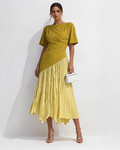 Elira Yellow Asymmetric Pleated Top and Pleated Skirt Two-piece Set