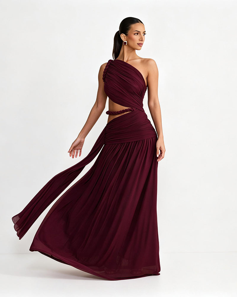 Darcy Claret Hollow Out Mesh Maxi Dress