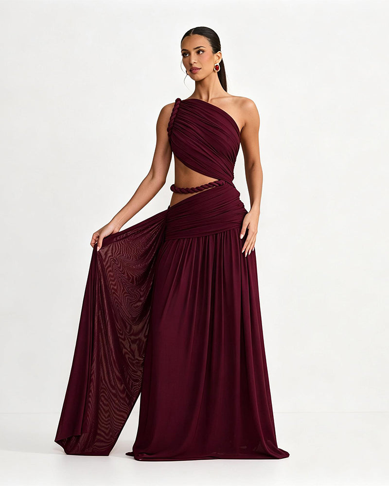Darcy Claret Hollow Out Mesh Maxi Dress