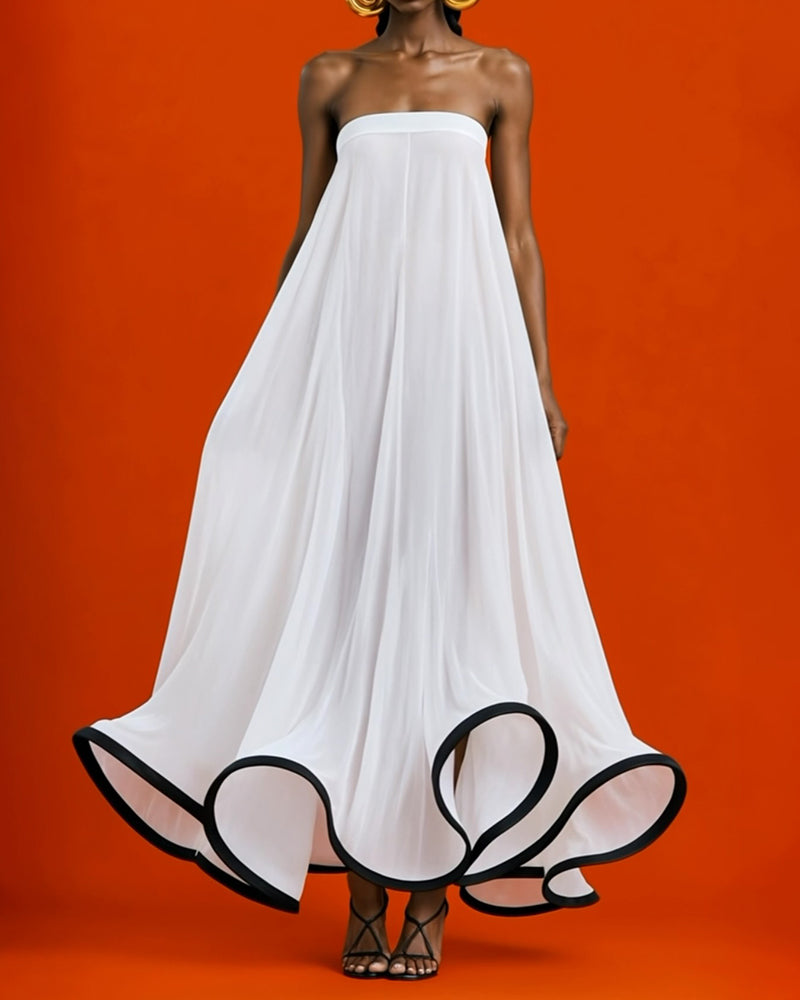 Kira White Strapless Contrast-Trim Sculptural Maxi Dress