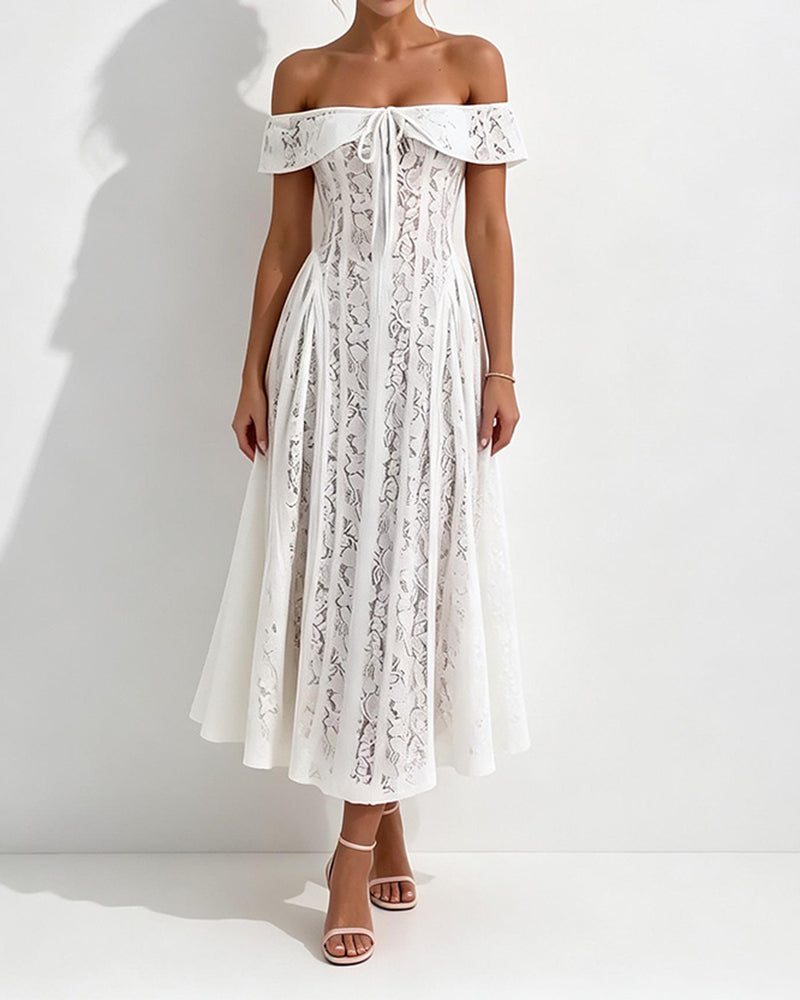 Seraphina White Off-the-Shoulder Lace Midi Dress