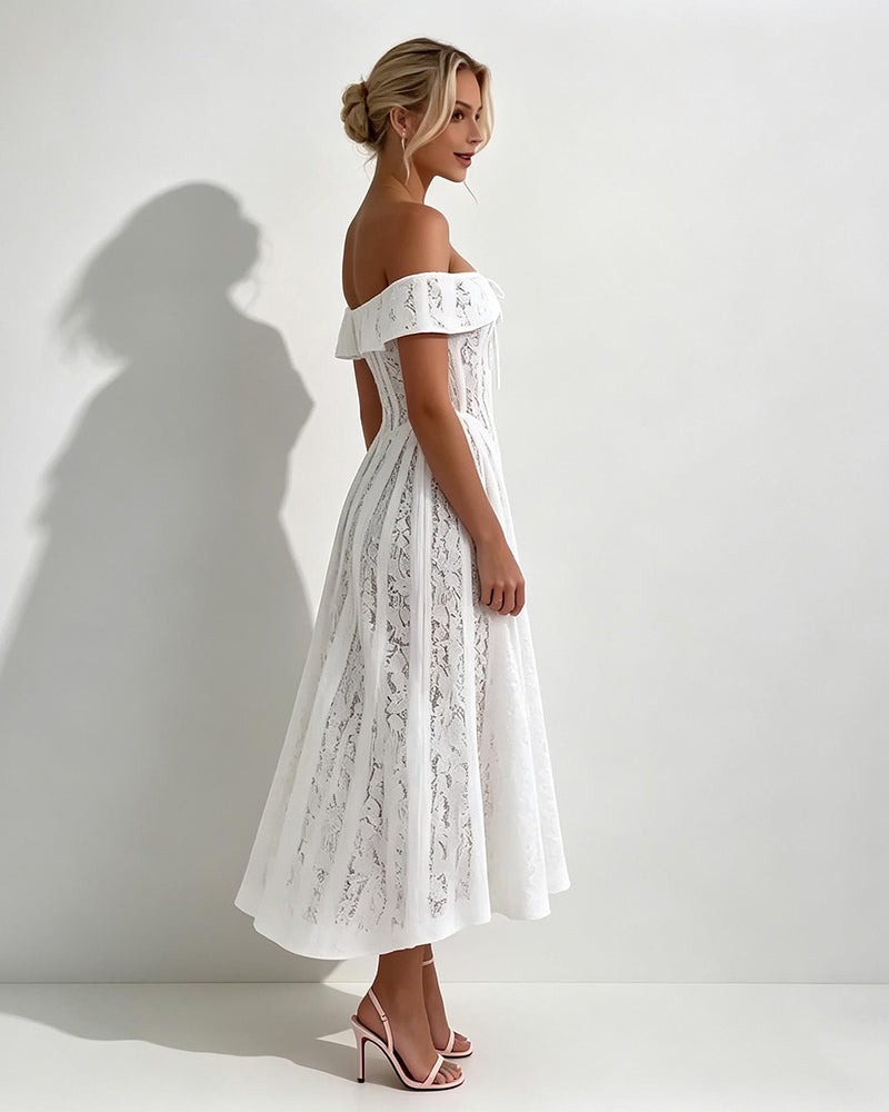 Seraphina White Off-the-Shoulder Lace Midi Dress