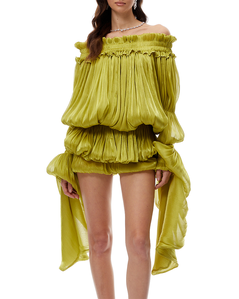 Gigi Chartreuse  Off-the-Shoulder Blouson Mini Dress
