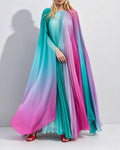 Iris Multi-Color Ombré Pleated Cape Maxi Dress
