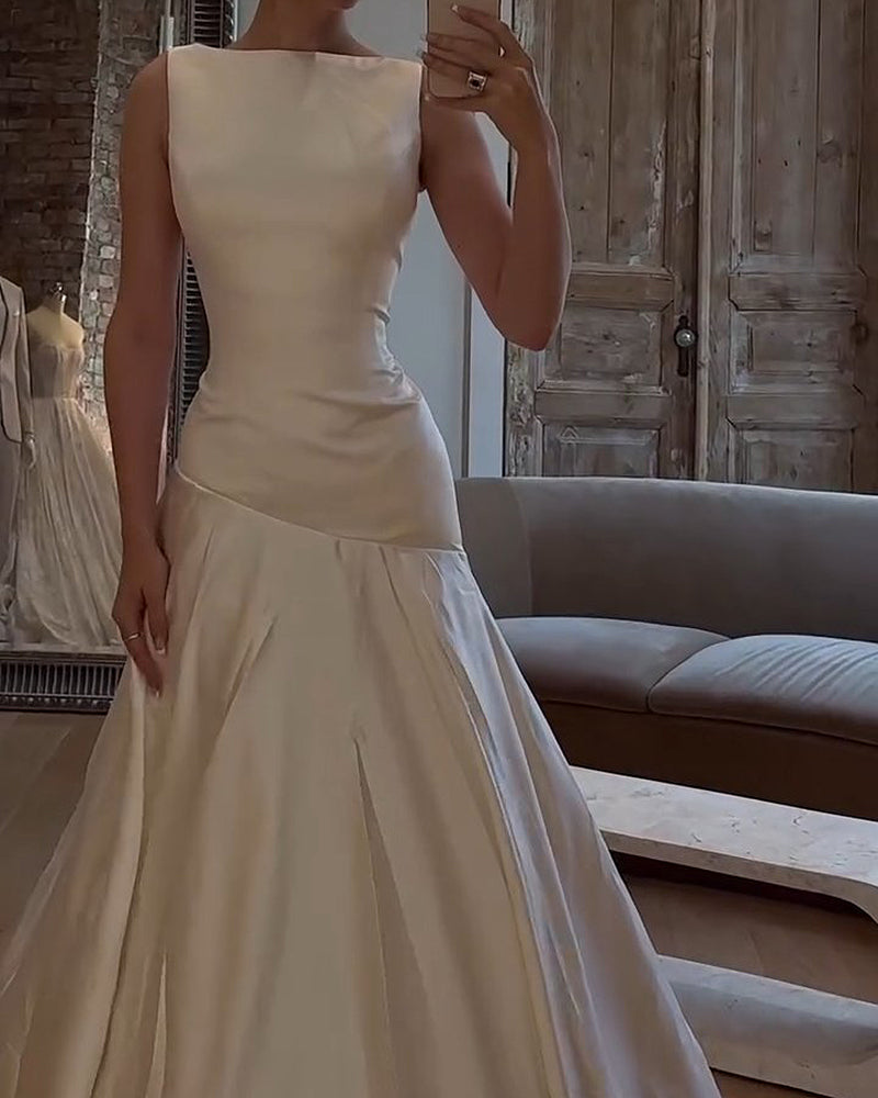 Seraphina White Asymmetric Draped Satin Maxi Dress