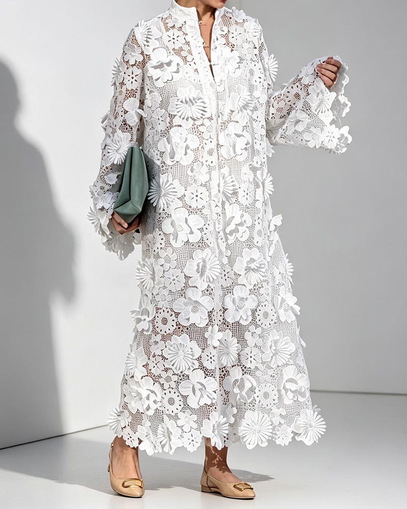 Aurelia Multicolor Floral Lace Kaftan Maxi Dress