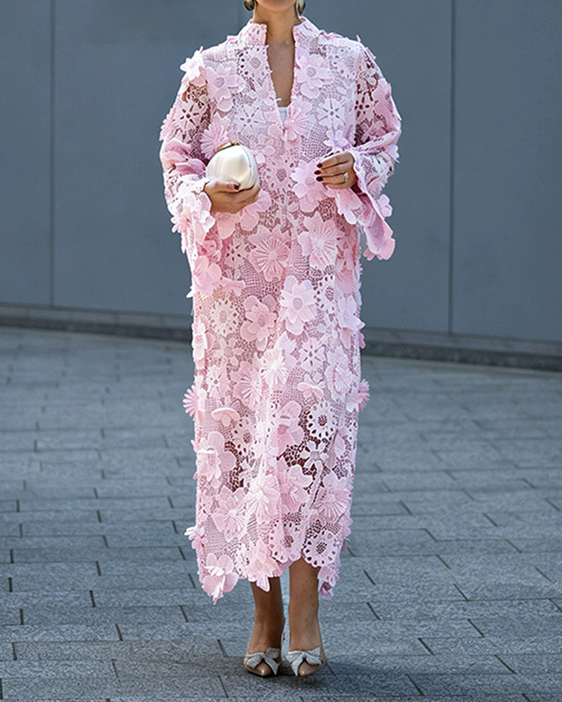 Aurelia Multicolor Floral Lace Kaftan Maxi Dress