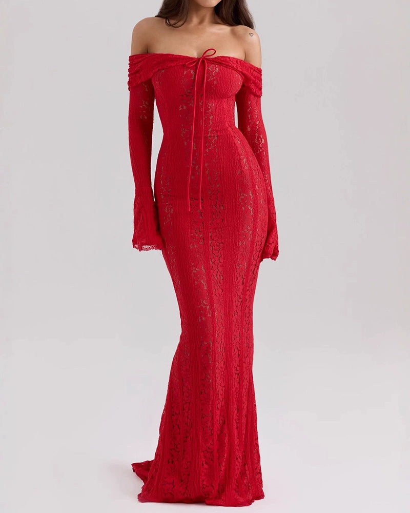 Lyra Off-the-Shoulder Bell-Sleeve Lace Dress