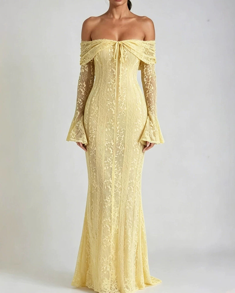 Lyra Off-the-Shoulder Bell-Sleeve Lace Dress