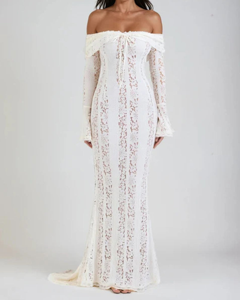 Lyra Off-the-Shoulder Bell-Sleeve Lace Dress