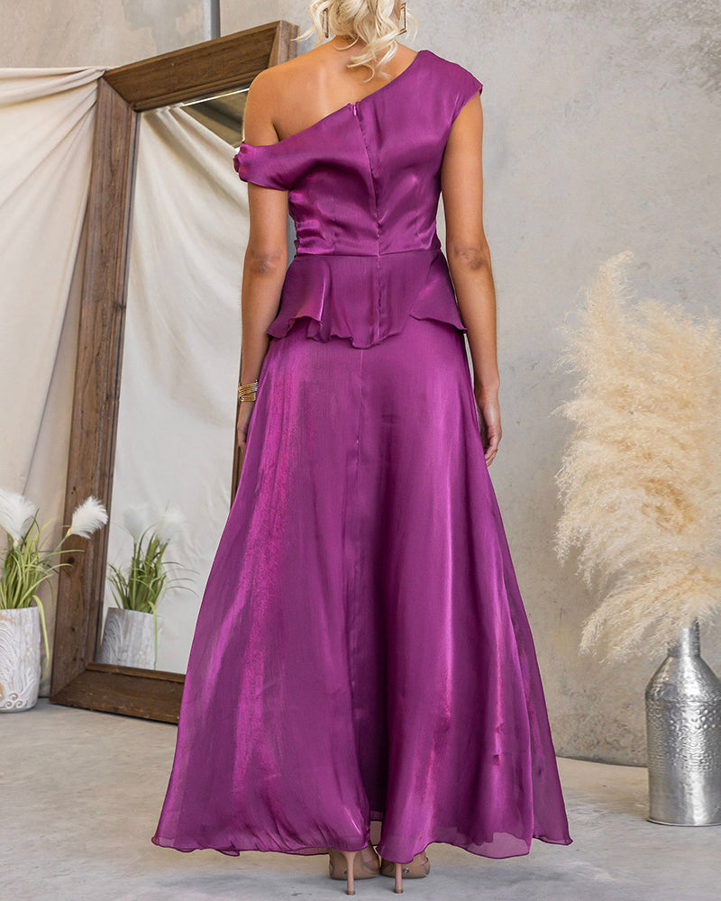 Aria Purple Asymmetric Pleated Two-Piece Set