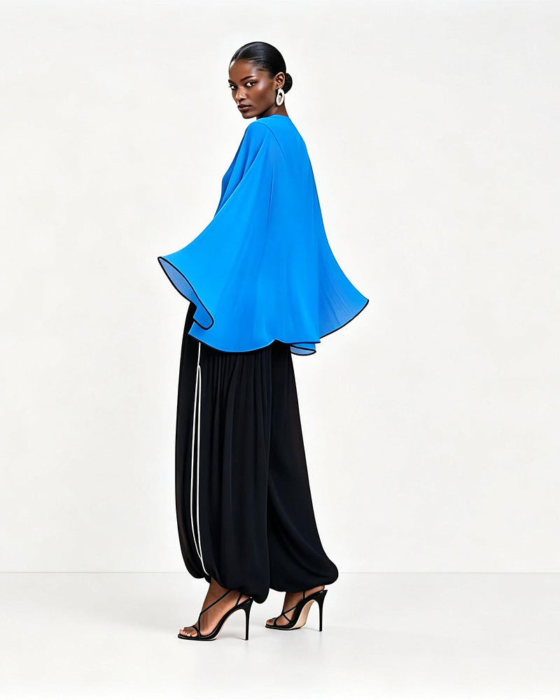 Brynn Blue Color-Block Kimono Two-piece Set