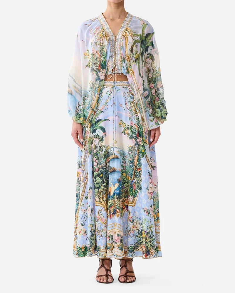 Camilla Multicolor Botanical Printed Two-Piece Vacation Set