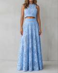 Natalie Blue Sleeveless Eyelet Embroidery Two-Piece Maxi Set