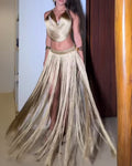 Azariah Gold Halter Fringe Top & Slit Fringe Maxi Skirt Set