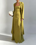Tessa Green Structured Gown and Mandarin Collar Robe Two-Piece Set