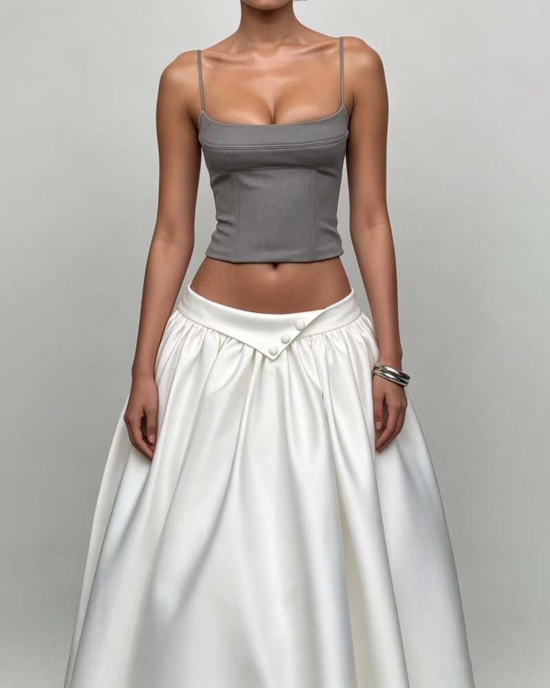 Paloma Grey Spaghetti Strap Corset Top & Midi Skirt Two-Piece Set