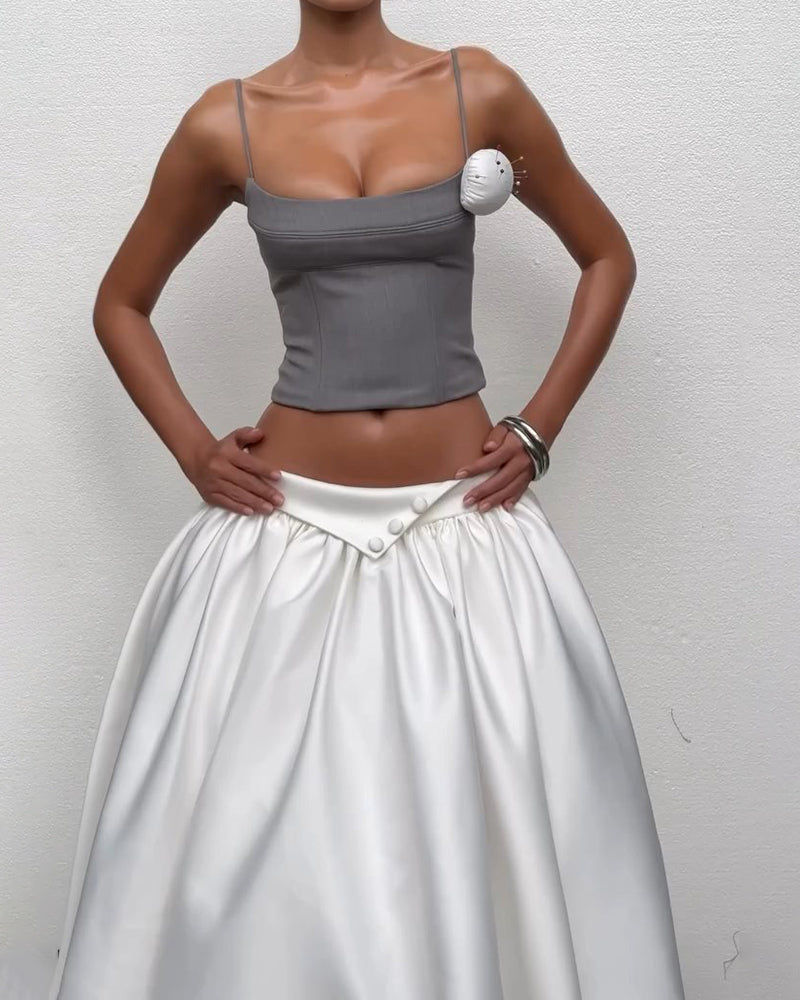 Paloma Grey Spaghetti Strap Corset Top & Midi Skirt Two-Piece Set