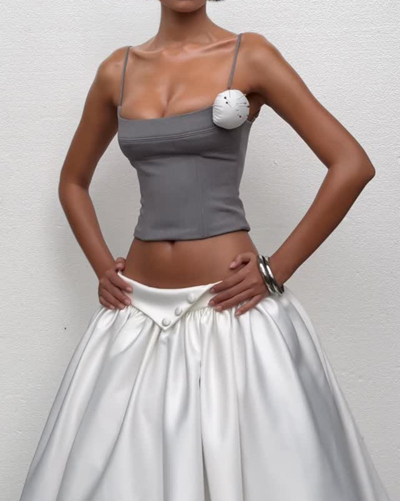 Paloma Grey Spaghetti Strap Corset Top & Midi Skirt Two-Piece Set
