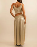 Lenora Khaki Ruched Jersey Two-Piece Maxi Set