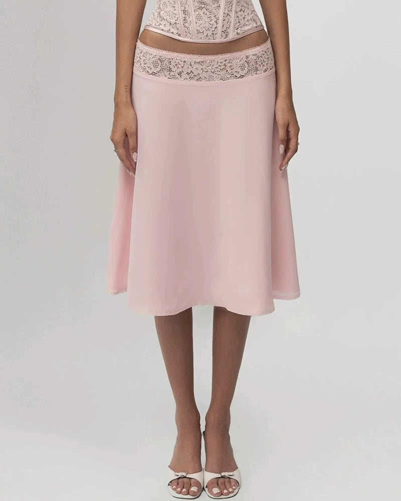 Talia Pink Lace Top & Midi Skirt Two-Piece Set