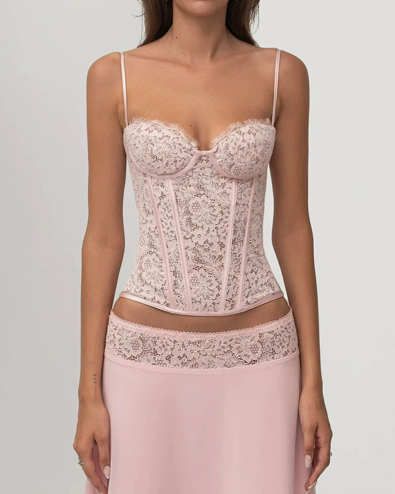 Talia Pink Lace Top & Midi Skirt Two-Piece Set