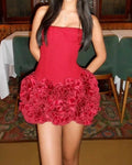 Georgia Red Strapless Corset Top & Voluminous Ruffled Mini Skirt Set
