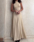 Zaida Beige High-Neck Center-Seam Maxi Dress