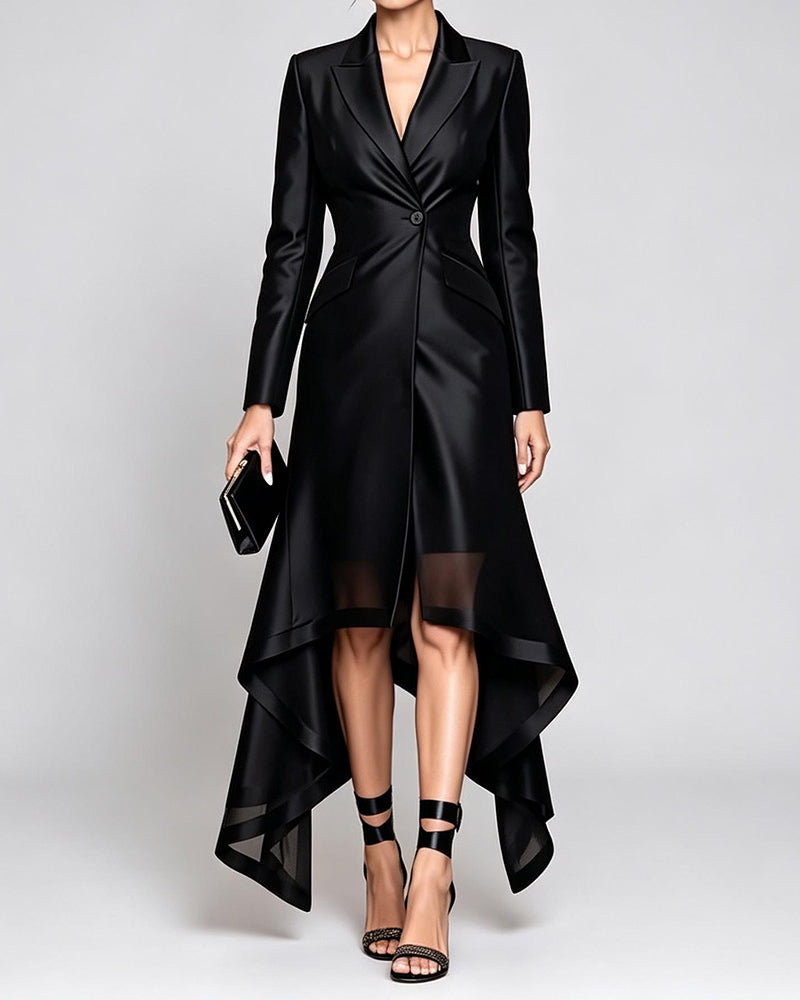 Zaria Black Single-Button High-Low Blazer Gown