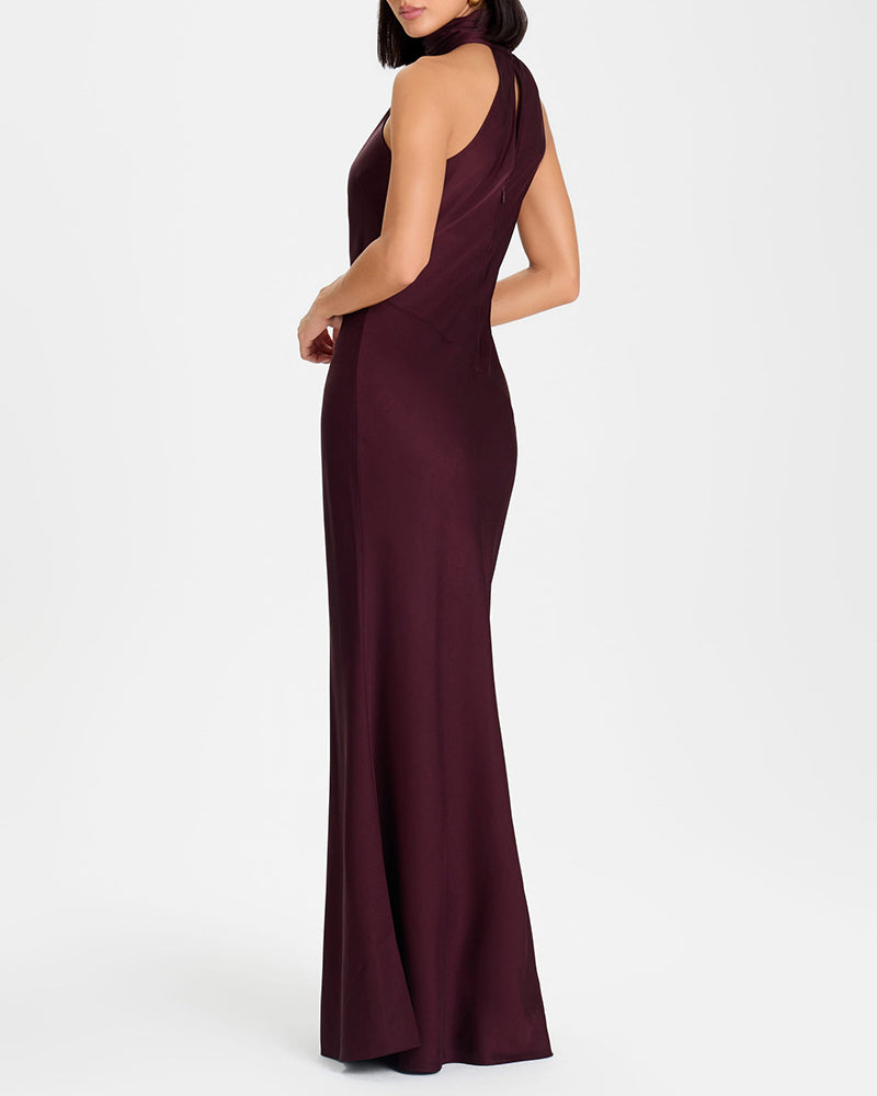 Anais Brown Floral Detail High Neck Halter Maxi Dress