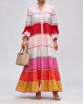 Seraphina Multicolor Color-Block Tiered Shirtdress Maxi Dress