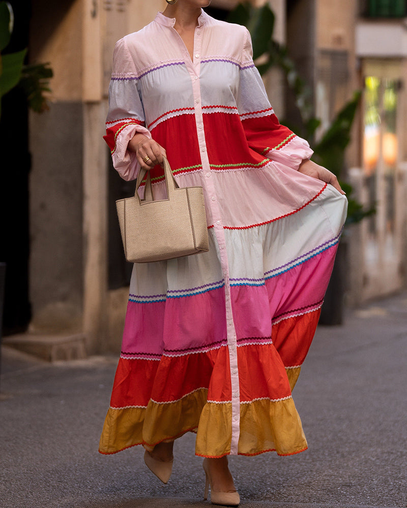 Seraphina Multicolor Color-Block Tiered Shirtdress Maxi Dress