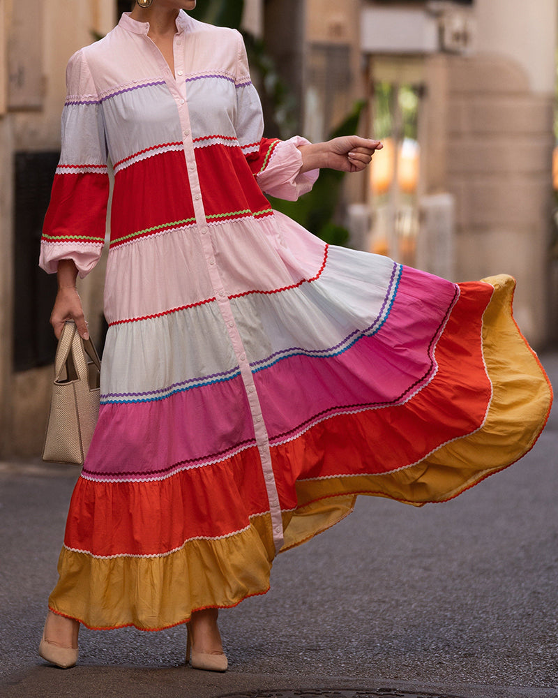 Seraphina Multicolor Color-Block Tiered Shirtdress Maxi Dress