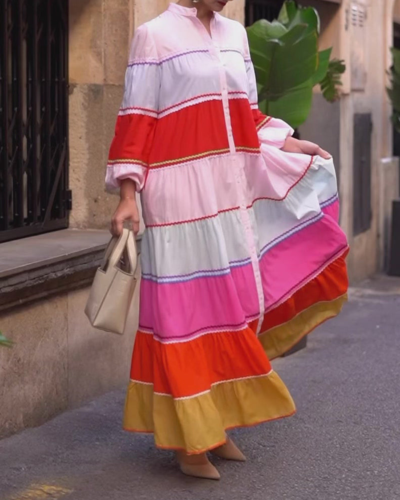 Seraphina Multicolor Color-Block Tiered Shirtdress Maxi Dress