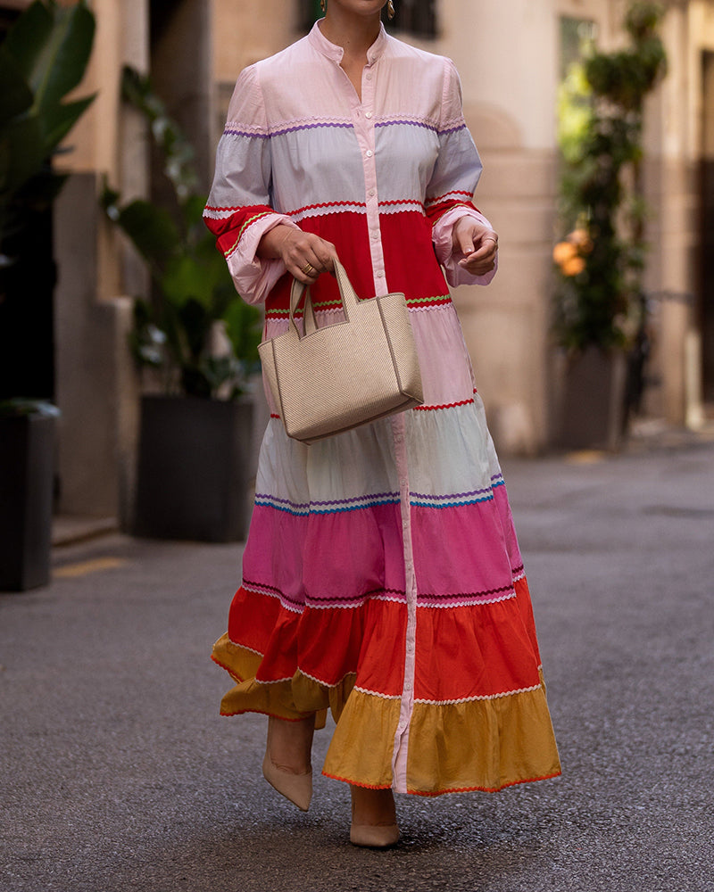 Seraphina Multicolor Color-Block Tiered Shirtdress Maxi Dress