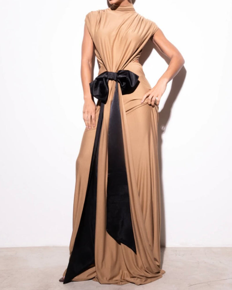 Lana Khaki High Neck Cutout Maxi Gown