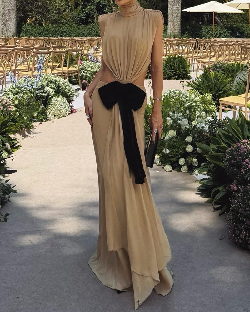 Lana Khaki High Neck Cutout Maxi Gown