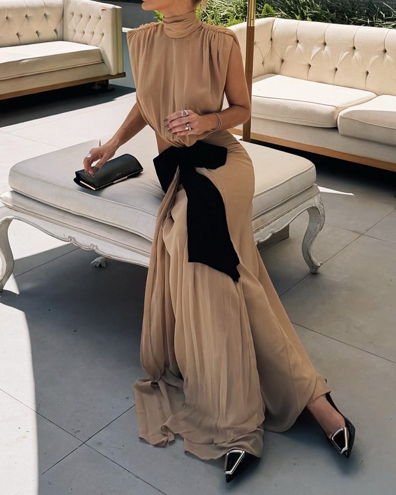 Lana Khaki High Neck Cutout Maxi Gown