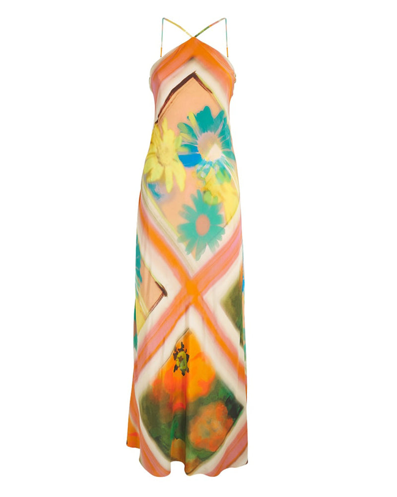 Taryn Orange Printed Halterneck Slip Dress