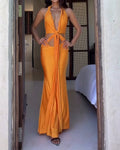 Rosalind Orange Center Knot Halter Cut-Out Maxi Dress