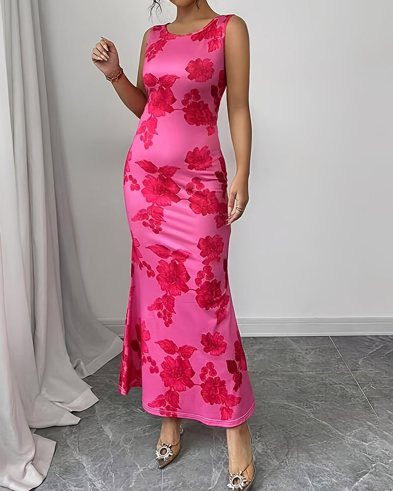 Zia Pink Floral Embroidered Sleeveless Maxi Dress