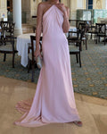 Scarlett Pink Halter Neck Satin Maxi Dress