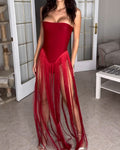 Vienna Red Strapless Fringe Maxi Dress