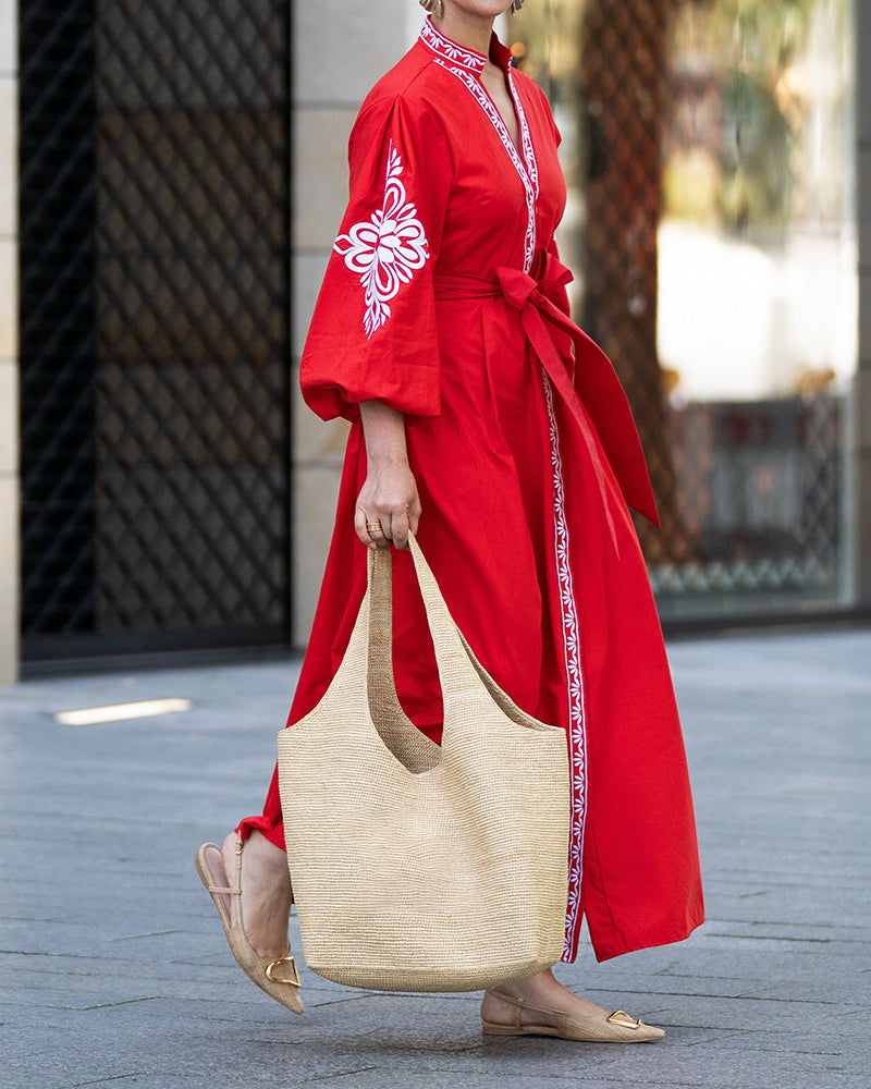 Zara Red Floral Pattern Kaftan Maxi Dress